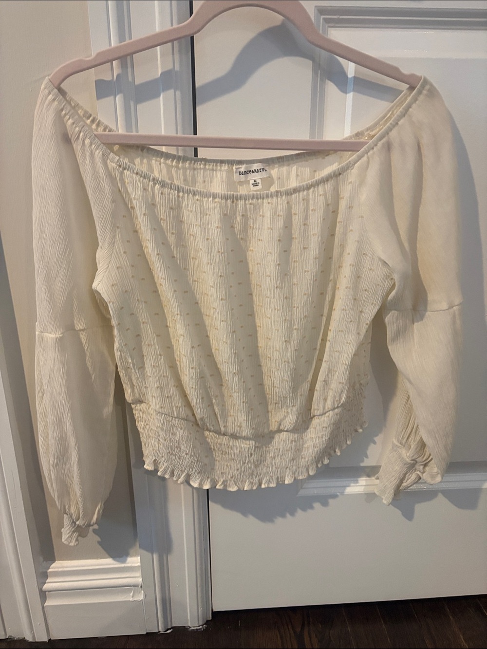 Dance & Marvel Cream Off-Shoulder Smocked Hem Blouse